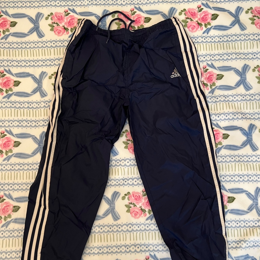 Adidas Navy Track Pants with White Stripes